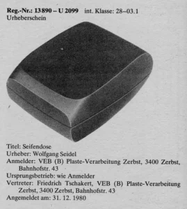 Original Seifendose (Urheberschein), Urheber: Wolfgang Seidel, Urheberrechtliche Eintragung, 1980